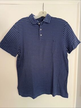 Ralph Lauren Men's Navy & Blue Striped Polo Shirt L